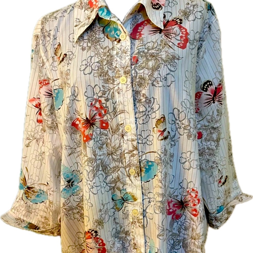 Alfred Dunner Floral Print Button-Down Shirt